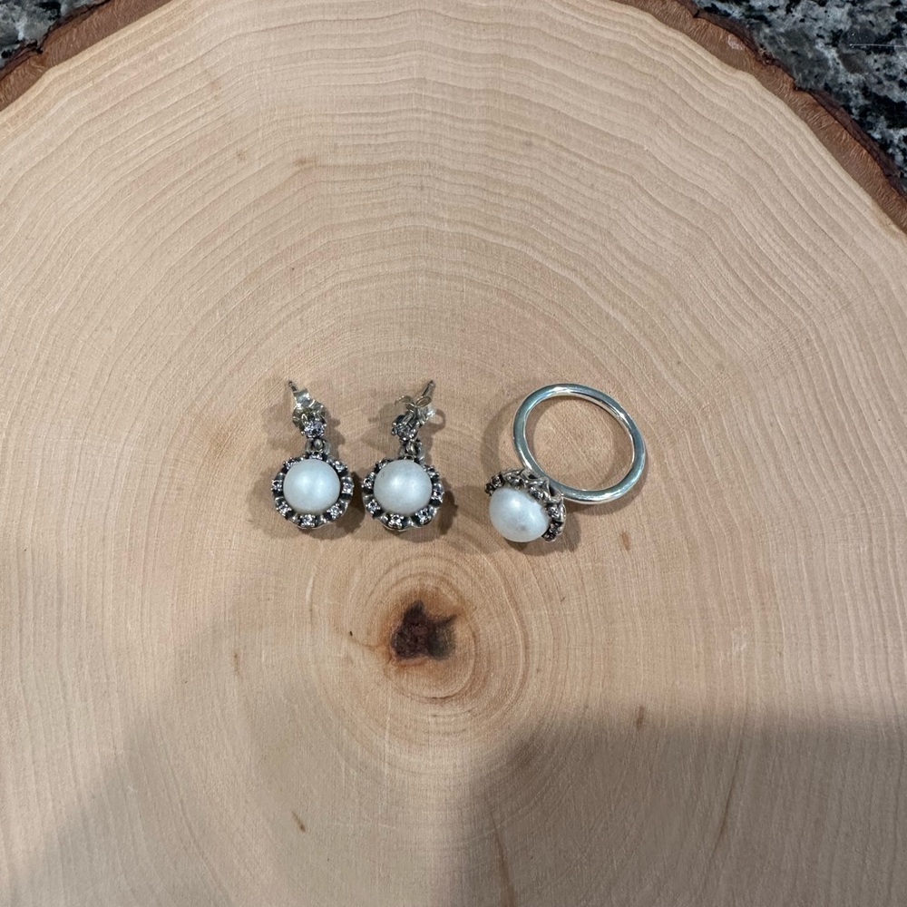 Pandora Elegant Pearl Jewelry Set with Pave Silver Accents